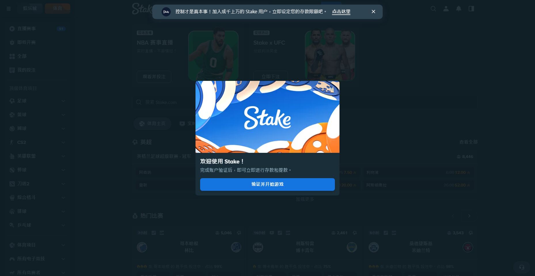 歡迎使用 Stake 彈窗